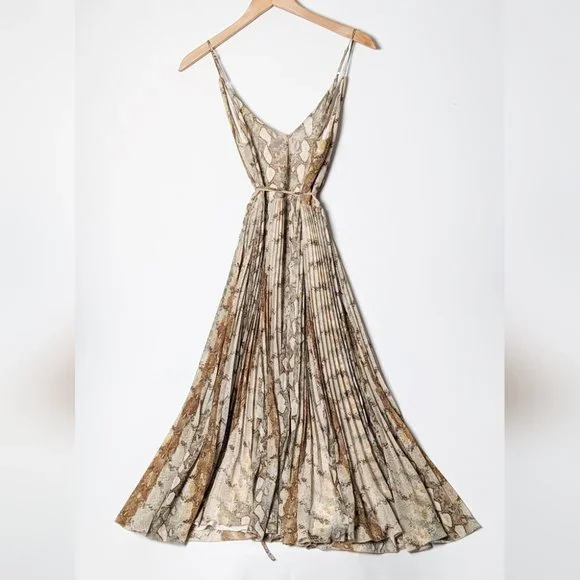 ❌SOLD ❌WILFRED Beaune Dress Pleated Wrap Midi Dress White Snake Print Small - Picture 7 of 11